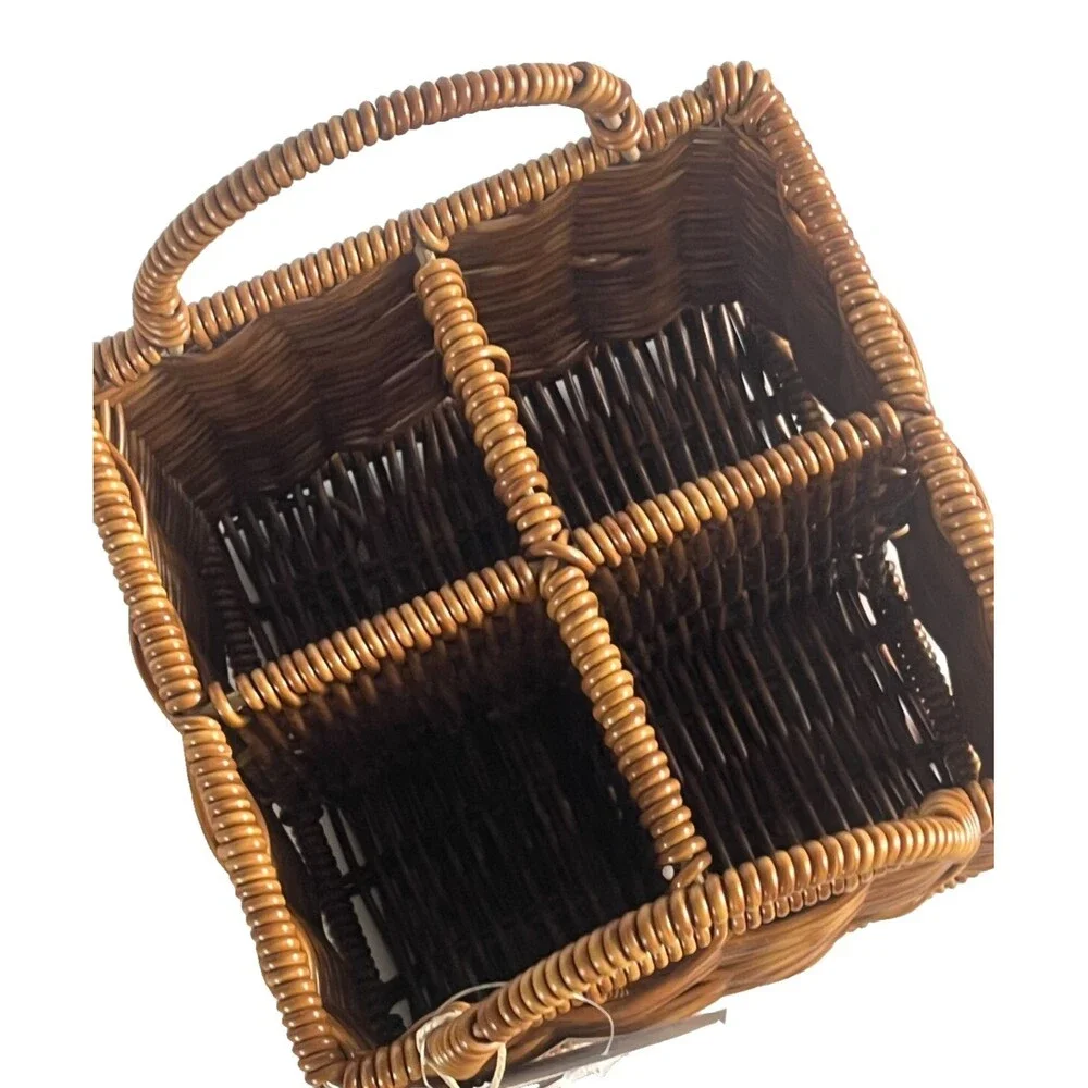 RGI Home Utensil Basket Indoor Outdoor Faux Wicker 4 Slots 6x6x5